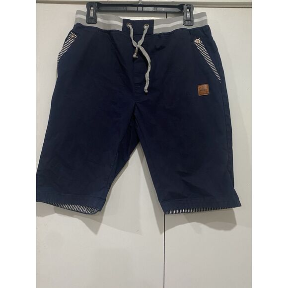 Fashion Style News Shorts Mens Medium Navy Blue Elastic Drawstring Casual Beach - Picture 1 of 11